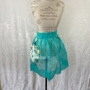 Vintage Teal Sheer Hostess Half Apron
